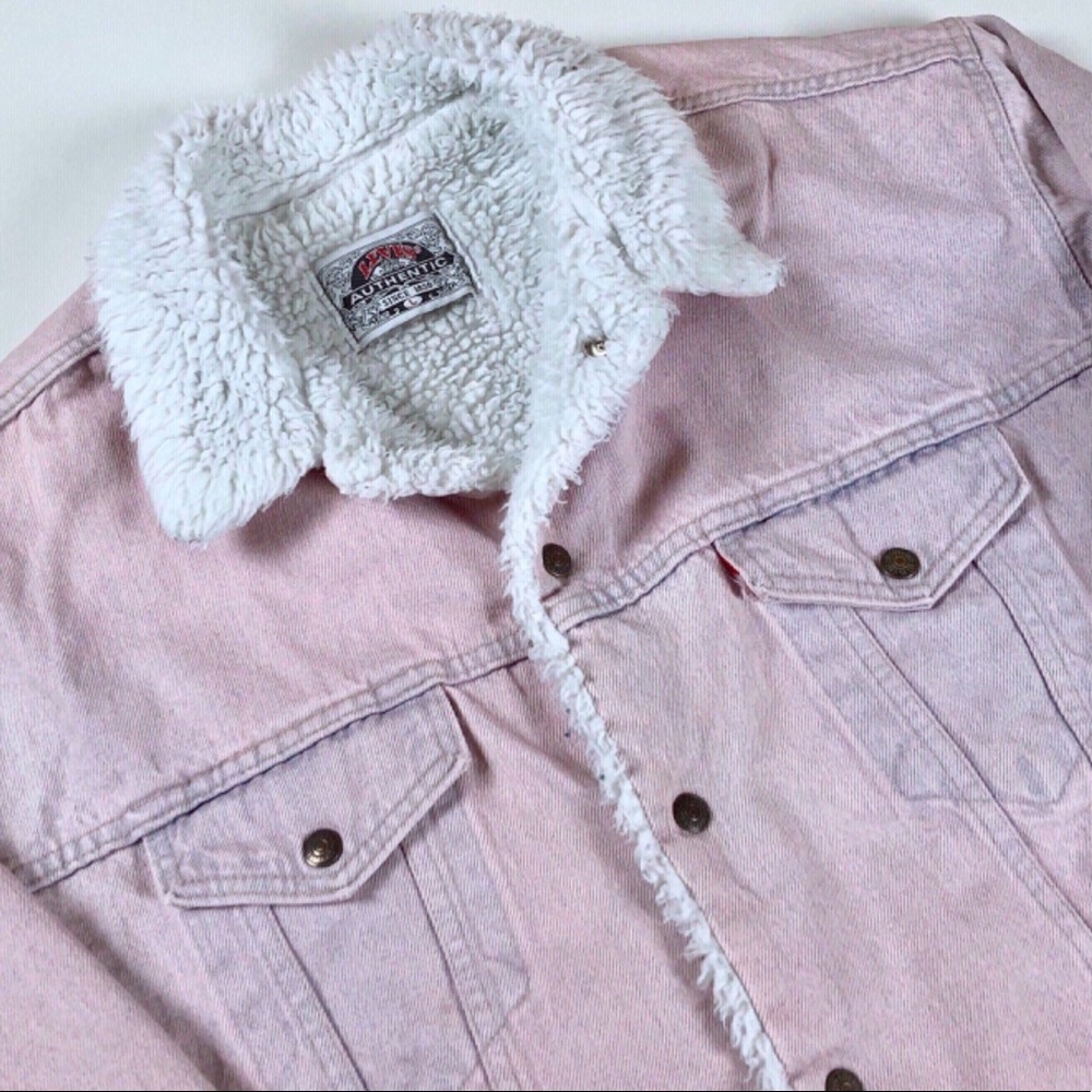 Baby Pink Levi’s corduroy jacket.